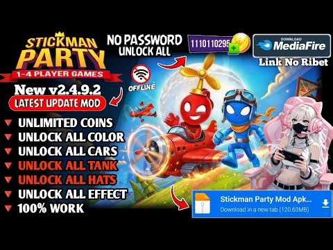 Stickman Party Mod Apk V2.4.9.2 Terbaru 2026 - Unlimited Coins & All Unlocked