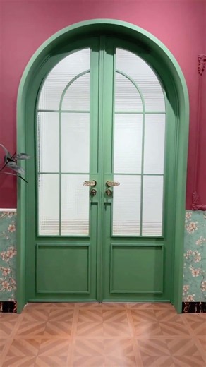 French Vintage Door with Grid Glass | Arched Double Door Design