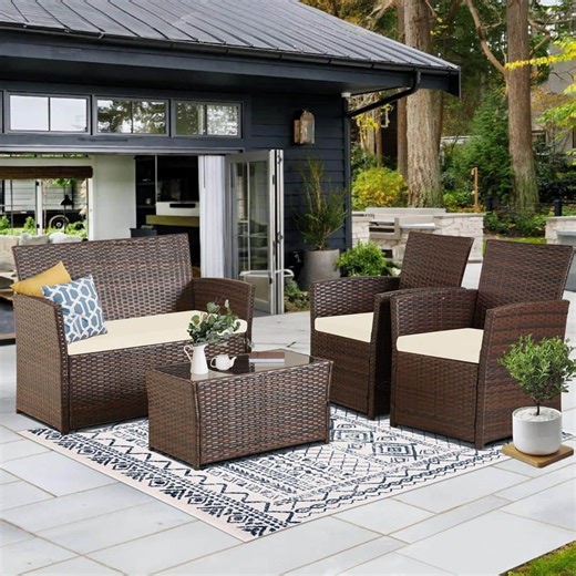 Reviews for JUSKYS 4-Piece Patio Furniture Set Outdoor Wicker Conversation with Beige Cushions and Coffee Table for Apt,Porch,Yard | Pg 1 - The Home Depot