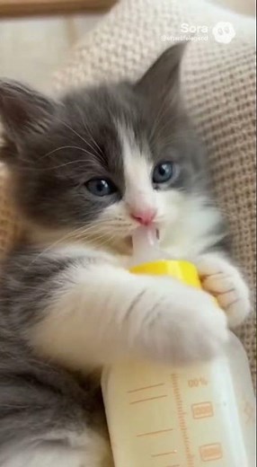 Tiny Kitten Drinks Milk From a Baby Bottle | Cutest Feeding Moment Ever!