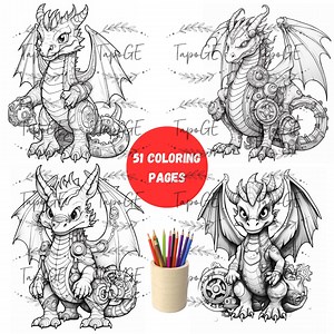 Dragon Coloring Book | Fantasy Art, Mythical Creatures (300 DPI PDF) - Etsy