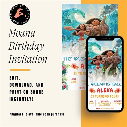 Moana Birthday Invitation: Editable Hawaiian Party Poster (digital Download) - Etsy
