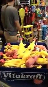 many rubber chickens - in reverse