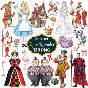 Alice in Wonderland Clipart, Alice PNG, Cheshire Cat, Mad Hatter, Tea Party, Rabbit PNG, Handdrawn, Queens Croquet Ground, Wonderland PNG - Etsy