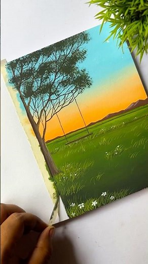 Beautiful Sunset Swing Painting 🌅 | Easy Landscape Art for Beginners #shorts