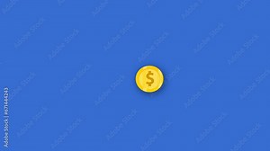 Animation golden coin bangking, currency Golden dollar coin animation. Bank service, investment, money income, currency concept. finance business profits. 2d flat cartoon style. 4k