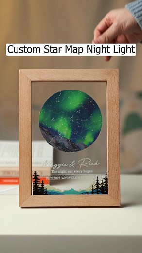 Illuminate your memories with a personalized constellation star map night light. Add your special date text for a unique touch on a wooden base. Perfect gift! | Callie Gifts