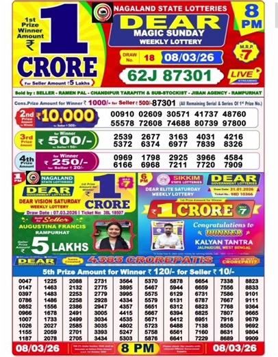 Dear Lottery 8 PM Result Today 🔴 | Live Draw Update | Lottery Sambad