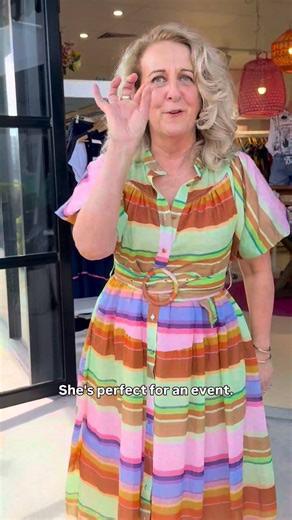 27K views · 142 reactions | The Siesta Pink Stripe Belted Dress is Libby's choice for outfit of the day!  The perfect blend of playful charm and elevated style, crafted with a silky soft hand feel and comfortable inner lining, she's flying out the door for event season. Add yours to cart - quick! | Blue Bungalow | Facebook