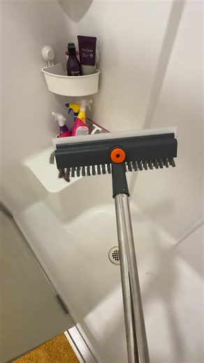 #3-in-1 Floor Scrub Bathtub Brush with Long Handle， Bristle Scraper Broom & Water Broom - Household Cleaning Supply with Long Handle, Adjustable Height, Rotating Head, Scrubber-Squeegee Combo for Interior Home Bathroom Use#cutesonia33326 #cutesonia333