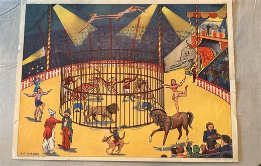 Original Vintage French Double Sided School Poster (at the Circus / After the Downpour) - Etsy