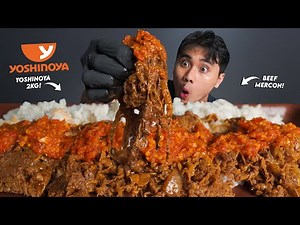 PR4NK STOMACH!! MUKBANG BEEF YOSHINOYA 2KG WITH MERCON CHICKEN SAUCE!! NO TWISTING!!🥵