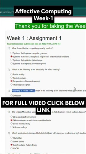 NPTEL Affective Computing Week 1 Assignment Answers | noc26-cs61
