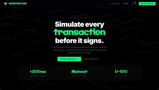 $SCLAW Is Live!ca: 9wY1jcEroj6uKiB7sASEeCs5gxTobEP6GZ1YnR2pumpPre-execution engine that simulates Solana transactions, analyzes token security on-chain, and produces AI risk reports via CLAW agents — before you sign anything.Dev fee shared with @yieldFableXnpm: https://t.co/PH6a4NZCkEGithub: https://t.co/S6cYql3X7tWebsite: