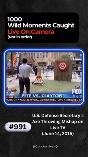 Optic Archive | Caught On Camera on Instagram: "On June 14, 2015, Fox & Friends host Pete Hegseth—now U.S. Secretary of Defense—had an axe throw go catastrophically wrong during a live Flag Day segment celebrating the Army’s 240th birthday. His axe sailed over the target and struck West Point Hellcats drummer Jeff Prosperie in the arm. Despite sustaining cuts, Prosperie continued briefly before walking off. The incident went viral and sparked a lawsuit three years later.​​​​​​​​​​​​​​​​ #LiveTVF