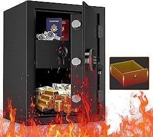 WASJOYE Fireproof Cabinet Safe Box, Home Security Safes with Fireproof Lock Drawer, Money Cabinet Safe Box Safety Key Lock for Home Office Hotel Jewelry Cash Document Passport Storage 2.5 Cubic Feet