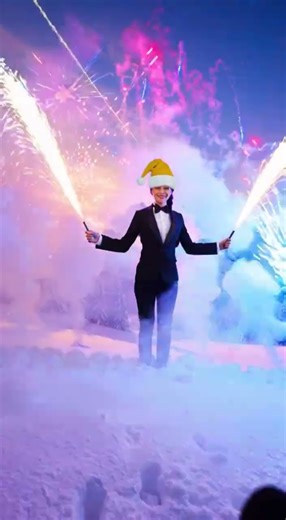 Sparkler Moment Against Snowy Mountains 🎇❄️ #holidayparty #fireworks #festive #rumi #kpopfunny