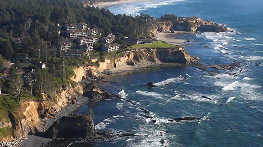 Central Oregon Coast: a killer view atop Cape Foulweather, looking down on Elephant Rock, Otter Rock and the Devil's Punchbowl, near Depoe Bay. More on the area https://www.beachconnection.net/vtour_depoe.htm | Oregon Coast Beach Connection