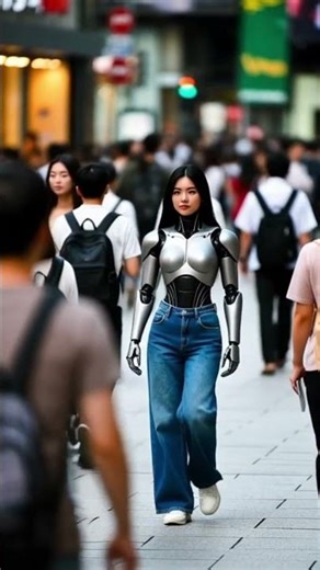 "A Hyper-Realistic Humanoid Robot Walking Among People" #funny #futuristic #robot #techno
