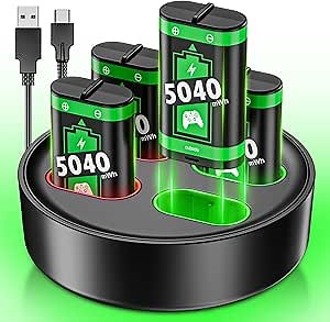 Rechargeable Battery Pack for Xbox Controller with Charger Station, 4 x 5040mWh Rechargeable Batteries Pack for Xbox Series S|X, Xbox One, One S|X, Elite Controller, with Battery Charging Dock