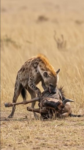 Hyena vs. Wildebeest in Brutal Wildlife Encounter! #maasaimara #kenya #africa #wildlife #animals