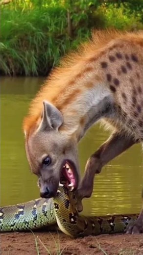 Unbelievable! A hyena preying on a snake #animals