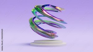 Curve color glass abstract object on podium stages 4k Stock Video