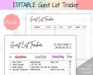 Guest List Template, Editable Guest List Tracker With RSVP, Party, Events, Birthday & Wedding Guest List, Wedding Planner Printable, Gifts - Etsy