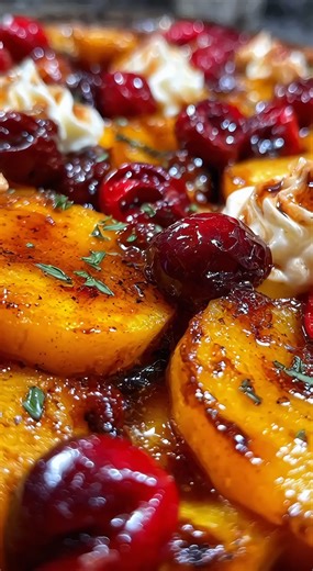 BUTTERNUT SQUASH APPLE & CRANBERRY BAKE WITH HONEY DRIZZLE & CINNAMON WHIP AND BROWN SUGAR CRUNCH 🍎🎃 INGREDIENTS: For the Fruit Bake: 2 cups butternut squash, peeled and cubed 2 large apples (Honeycrisp or Fuji), peeled and chopped 1 cup fresh or frozen cranberries 1 tablespoon olive oil or melted coconut oil 1 tablespoon maple syrup or honey 1/2 teaspoon ground cinnamon 1/4 teaspoon ground nutmeg Pinch of salt For the Brown Sugar Crunch Topping: 1/3 cup rolled oats 1/4 cup almond flour or all