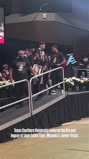 In a touching moment during Texas Southern University's commencement ceremonies, the school honored their fallen Tiger, Miranda S. Jones-Grays. In a powerful tribute, her family walked across the stage to accept her degree on her behalf, symbolizing her unwavering dedication and the impact she left on the TSU community. 📽: @texassouthern #TSUGrad | HBCU Alum