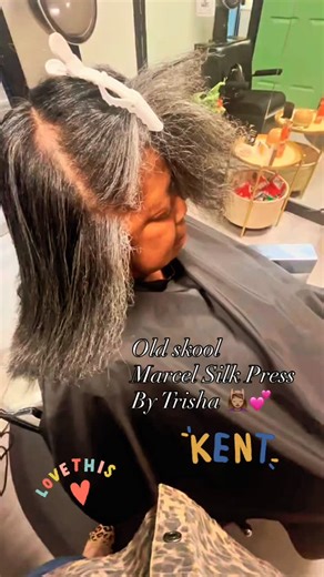 I usually straighten hair with the electric flat irons but honestly I think the marcel flat iron out performs. #silkpress #marcel #marcelcurlingiron | Trisha Willis-Mazuchowski