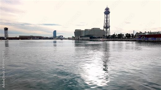 Barcelona port cable car tower used by tourists to see stunning views of the city, Spain.