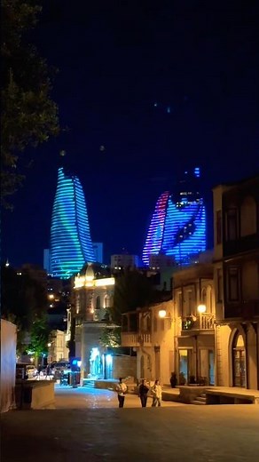 🌃 Night View of Flame Towers Baku 🇦🇿 | The Iconic Lights of Azerbaijan ✨