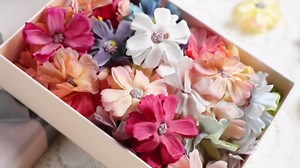 Hoteam 100 Pcs Faux Flower Heads Silk Artificial Plum Blossom Heads DIY Fake Mini Flowers Assorted Silk Decorative Daisy Roses Craft Supplies for Wedding Party Wreath (Bright)