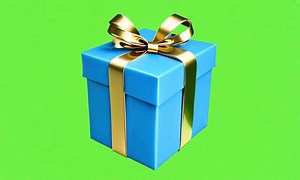 Download Blue Gift Box with Gold Ribbon on green screen background. for free