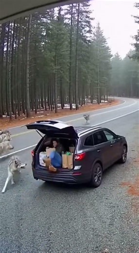 escape denied… wolves vs car 🐺🚗 #wildlife