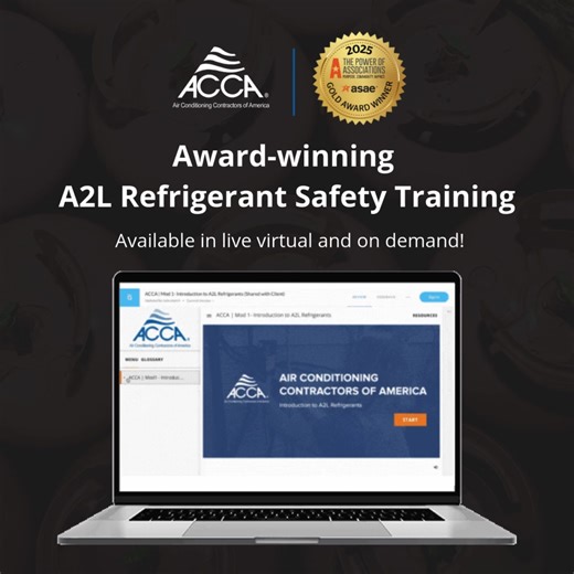  Did you know ACCA has an award-winning A2L refrigerant safety...