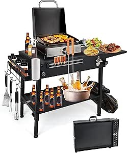 ELITEWILL Griddle Stand Fit for Blackstone 22 Inch & 17 Inch, Portable Grill Stand With Wheels Large Space Outdoor Pizza Oven Table for Backyard Camping BBQ