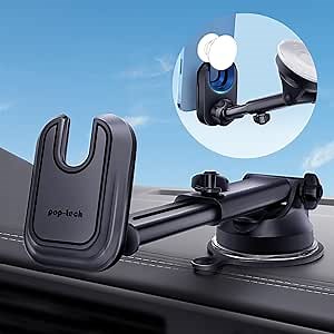 pop-tech Car Phone Mount for Pop Socket: Suction Cup Cell Phone Holders for Automobile Dashboard Windshield Window - Dash Mounted Cellphone Stand Black Fits Thick Socket Wallet Grip for iPhone Samsung