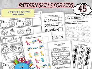 Printable Pattern Recognition Worksheets for Preschool and Kindergarten, 45 Pages of Cut and Paste Pattern Practice for Early Math - Etsy Canada