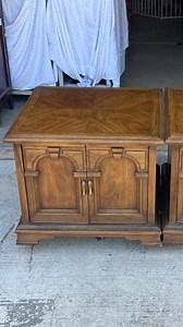 From Old and Tired to Chic! I picked up these nightstands at an estate sale. They were an interesting design, but had failing finish and sat very low to the ground. Being that they are so large, I really felt they needed some height. So, I removed the existing base, added a 2 inch base around the perimeter to reinforce everything for new legs. After adding the hanger bolts to the legs and getting the T-nuts recessed into the base, these were ready for primer, paint and topcoat. For the finishing
