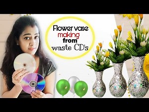 Flower Vase Making From Waste CD's/Flower vase decoration ideas diy/cd craft ideas/best out of waste