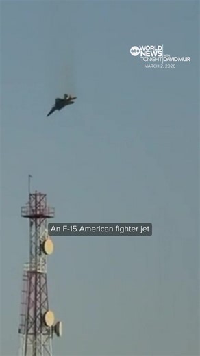 As the death toll in the #war with #Iran rises to at least six U.S. service members, #DavidMuir shares the harrowing images showing one of the three American F-15 fighter jets hit by friendly fire over #Kuwait falling from the sky. #WorldNewsTonight