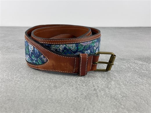 1990s Floral Quilted Tan Leather Waist Belt - Etsy
