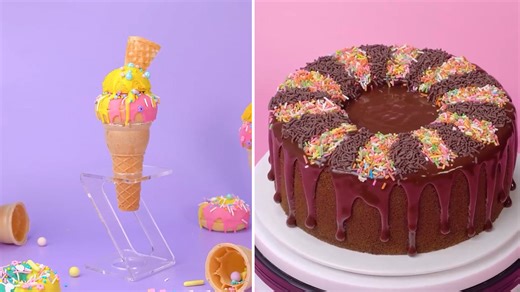 Playful ice cream meets a sprinkle covered cake