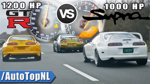 1200HP Nissan GTR R35 vs 1000HP Toyota Supra MK4 | Autobahn POV Drag Battle