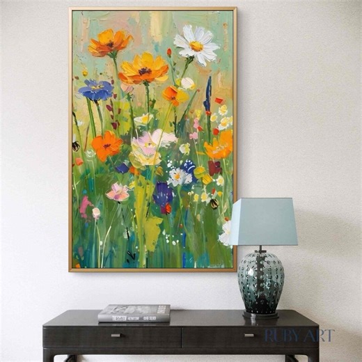 Original Oil Painting | Textured Wildflower Meadow Canvas Art