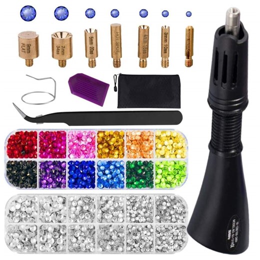 Hotfix Rhinestones Applicator Kit, Bedazzler Kit With Rhinestones, DIY Rhinestones Iron On Hotfix Hot Fix Set, Rhinestone Setter Tool Kit, Heat Fixed Machine Gun Set For Clothes Fabric Clothing Wood Cardstock Leather