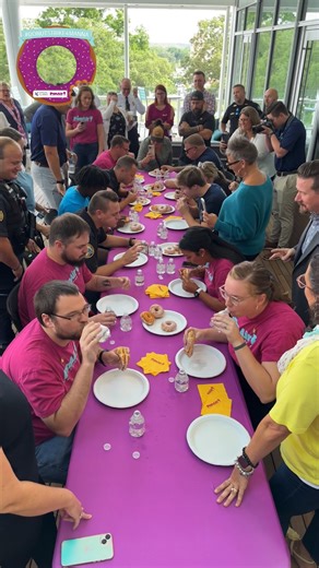 3.5K views · 56 reactions | DONUT EATING COMPETITION!   Who do you think will win? We were joined today by Manna Food Pantries as we helped them kick off the #DonutStrike4Manna with Hanto & Clarke. During this annual event, local first responders resist their temptations to indulge in delicious donuts to help raise nonperishable foods and funds for our neighbors in need. Thanks for supplying the donuts, J's Bakery and Cafe!  | PenAir Credit Union | Facebook