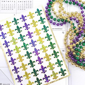 Mardi Gras Stickers, Set of 48 Purple Green and Gold French Fleur De Lis Sparkly Stickers, Louisiana Flower Symbol, Fat Tuesday Stickers. - Etsy